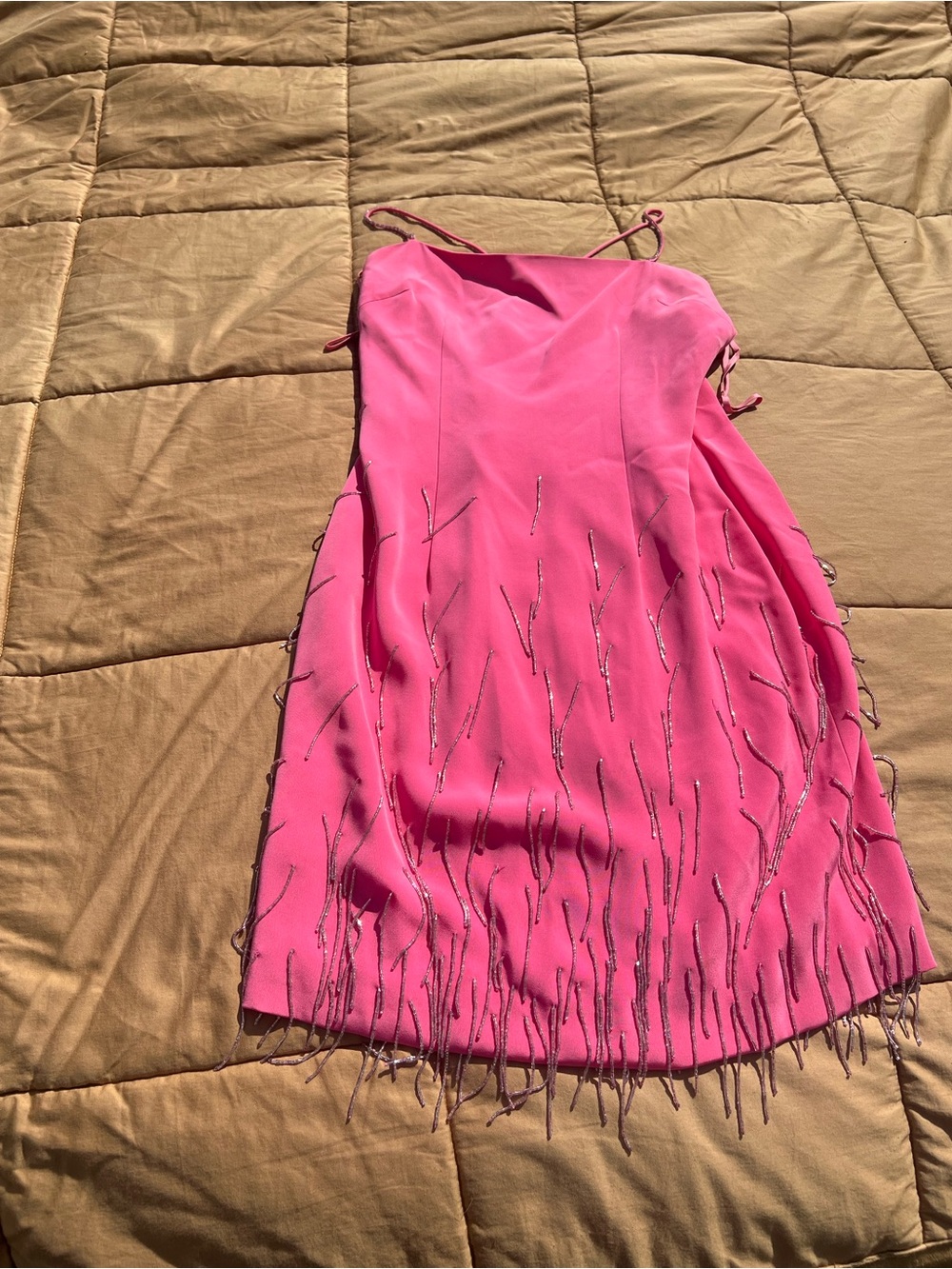 Vintage Y2K Gilar Barbie Pink Beaded Cocktail Dress Rhinestone Straps Size 4